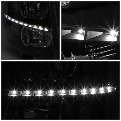 D-Motoring - 07-14 Chevy Silverado Headlights - LED DRL Strip - Smoked Lens - Clear Corner - Plug-n-Play - Pair - 3