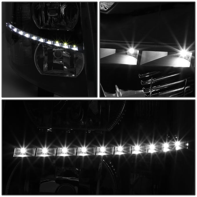 D-Motoring - 07-14 Chevy Silverado Headlights - LED DRL Strip - Smoked Lens - Clear Corner - Plug-n-Play - Pair - 3