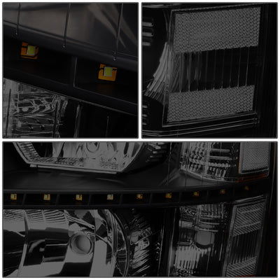 D-Motoring - 07-14 Chevy Silverado Headlights - LED DRL Strip - Smoked Lens - Clear Corner - Plug-n-Play - Pair - 4