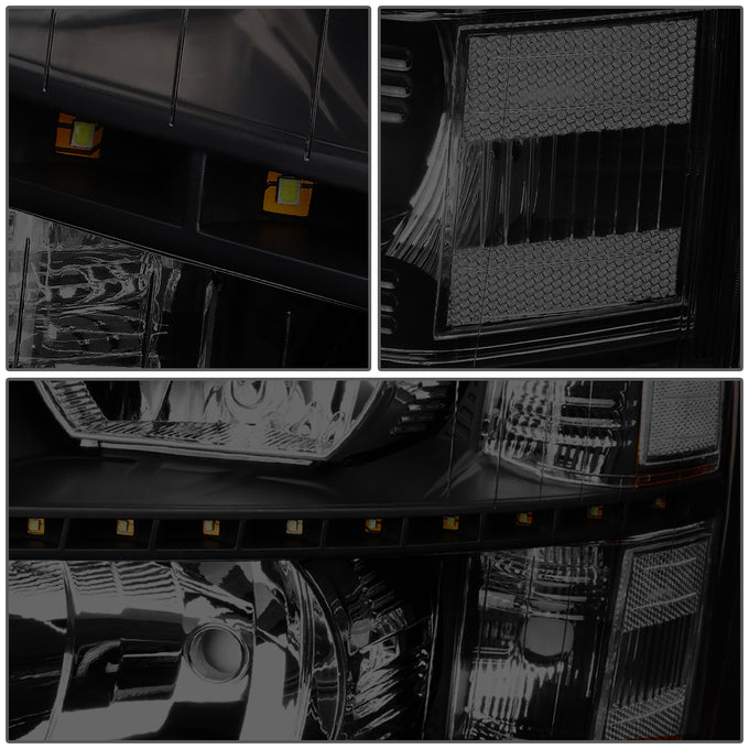 D-Motoring - 07-14 Chevy Silverado Headlights - LED DRL Strip - Smoked Lens - Clear Corner - Plug-n-Play - Pair - 4