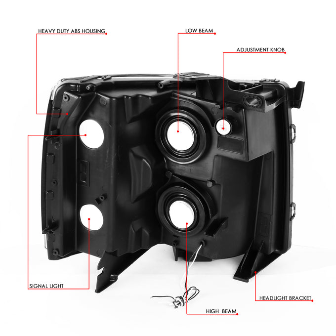 D-Motoring - 07-14 Chevy Silverado Headlights - LED DRL Strip - Smoked Lens - Clear Corner - Plug-n-Play - Pair - 6