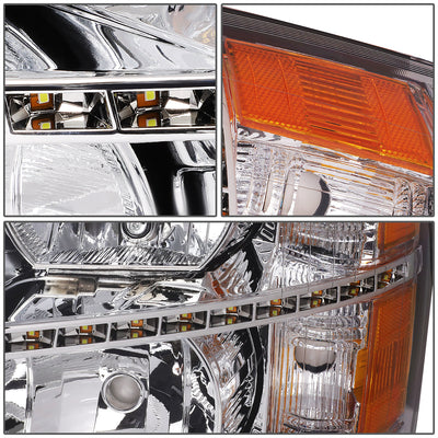 D-Motoring - 07-14 Chevy Silverado Headlights - LED DRL Strip - Clear Lens - Amber Corner - Plug-n-Play - Pair - 4