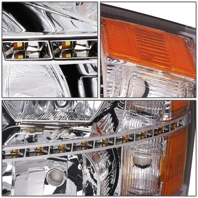 D-Motoring - 07-14 Chevy Silverado Headlights - LED DRL Strip - Clear Lens - Amber Corner - Plug-n-Play - Pair - 4