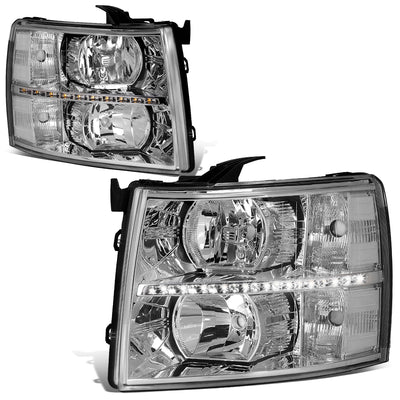 D-Motoring - 07-14 Chevy Silverado Headlights - LED DRL Strip - Clear Lens - Clear Corner - Plug-n-Play - Pair - 1