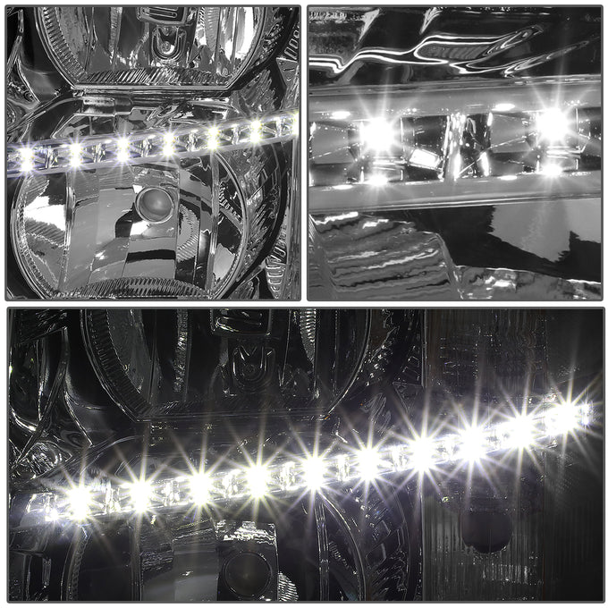 D-Motoring - 07-14 Chevy Silverado Headlights - LED DRL Strip - Clear Lens - Clear Corner - Plug-n-Play - Pair - 3