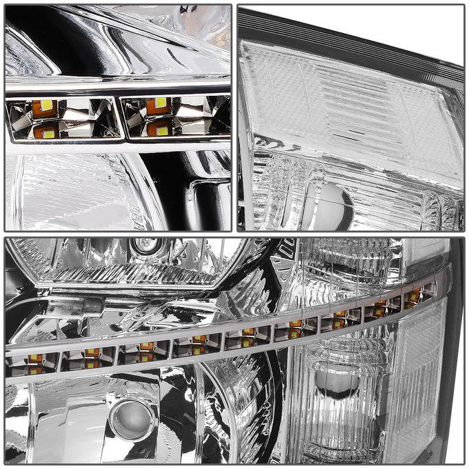 D-Motoring - 07-14 Chevy Silverado Headlights - LED DRL Strip - Clear Lens - Clear Corner - Plug-n-Play - Pair - 4