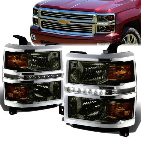 14-15 Chevrolet Silverado 1500 Headlights - LED DRL - Smoked Housing - Amber Corner - Pair