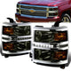 14-15 Chevrolet Silverado 1500 Headlights - LED DRL - Smoked Housing - Amber Corner - Pair