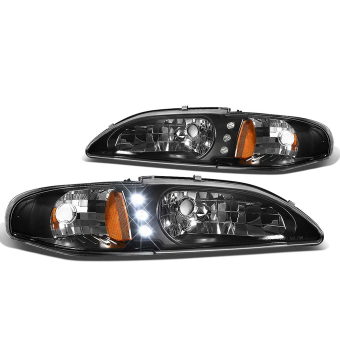 D-Motoring - Headlights - LED DRL - Black Housing - Amber Corner - Plug-n-Play - Pair - 94-98 Ford Mustang - 1