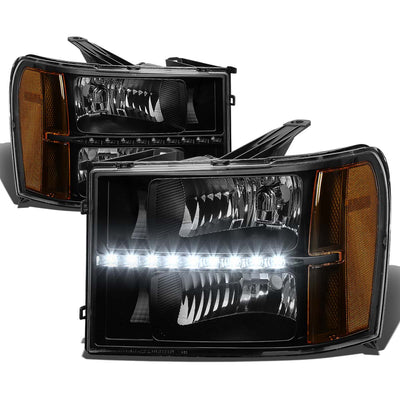 D-Motoring - Headlights - LED DRL - Black Housing - Amber Corner - Plug-n-Play - Pair - GMC Sierra 1500 / 2500 / 3500 - 1