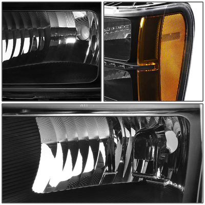 D-Motoring - Headlights - LED DRL - Black Housing - Amber Corner - Plug-n-Play - Pair - GMC Sierra 1500 / 2500 / 3500 - 2
