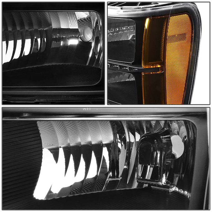 D-Motoring - Headlights - LED DRL - Black Housing - Amber Corner - Plug-n-Play - Pair - GMC Sierra 1500 / 2500 / 3500 - 2