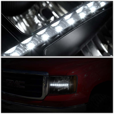 D-Motoring - Headlights - LED DRL - Black Housing - Amber Corner - Plug-n-Play - Pair - GMC Sierra 1500 / 2500 / 3500 - 4