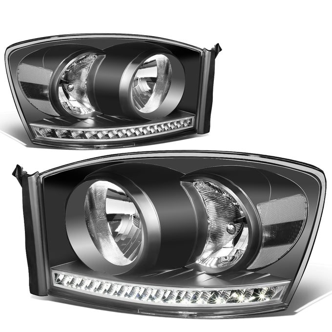 06-09-ram-truck-led-drl-headlights-black-housing-clear-lens-clear-corner-pair-hl-led-rm06-bk-cl1 - 2