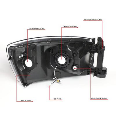 06-09 Ram Truck LED DRL Headlights - Black Housing - Clear Lens - Clear Corner - Pair - HL-LED-RM06-BK-CL1 - 7
