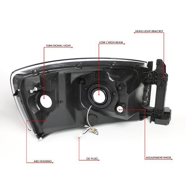06-09 Ram Truck LED DRL Headlights - Black Housing - Clear Lens - Clear Corner - Pair - HL-LED-RM06-BK-CL1 - 7