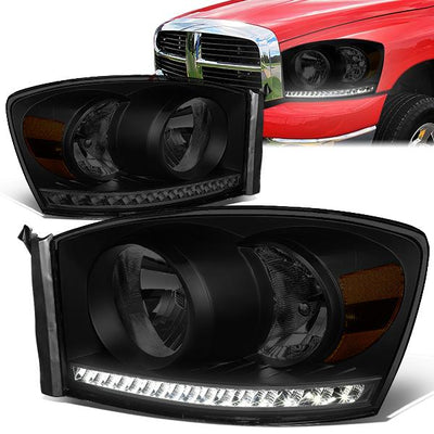 06-09 Ram Truck LED DRL Headlights - Smoked Housing - Smoked Lens - Amber Corner - Pair - HL-LED-RM06-BK-SM-AM - 1