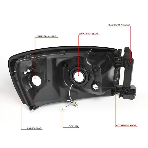 06-09 Ram Truck LED DRL Headlights - Smoked Housing - Smoked Lens - Clear Corner - Pair - HL-LED-RM06-BK-SM-CL1 - 7