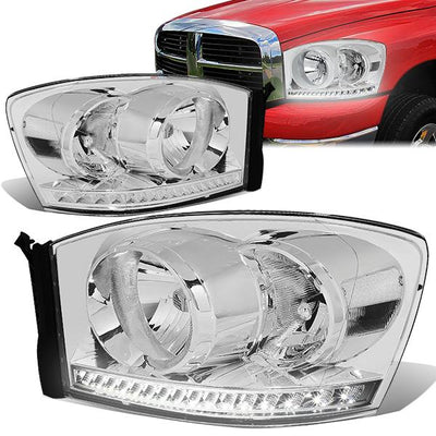 06-09 Ram Truck LED DRL Headlights - Chrome Housing - Clear Lens - Clear Corner - Pair - HL-LED-RM06-CH-CL1 - 1