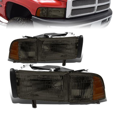 94-02 Dodge Ram 1500 2500 3500 Headlights - Smoked Housing - Plug-n-Play - Pair
