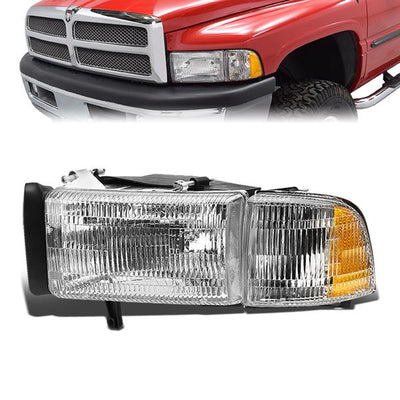 94-02 Dodge Ram 1500 2500 3500 Headlights - Chrome Housing - Amber Corner - Plug-n-Play - Pair