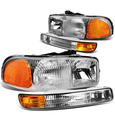 D-Motoring - Headlights - Chrome Housing - Amber Corner - Plug-n-Play - Pair - GMC Sierra 1500(HD) / 2500(HD) / 3500(HD) / Sierra C3 / Yukon - 1