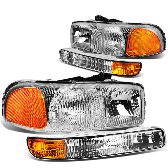 D-Motoring - Headlights - Chrome Housing - Amber Corner - Plug-n-Play - Pair - GMC Sierra 1500(HD) / 2500(HD) / 3500(HD) / Sierra C3 / Yukon - 1