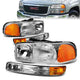 99-07 GMC Sierra 1500 2500 3500 C3 Yukon Headlights - Chrome Housing - Amber Corner - Plug-n-Play - Pair