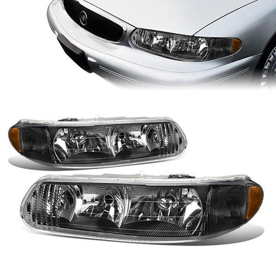 94-05 Buick Century Regal Headlights - Black Housing - Amber Corner - Plug-n-Play - Pair