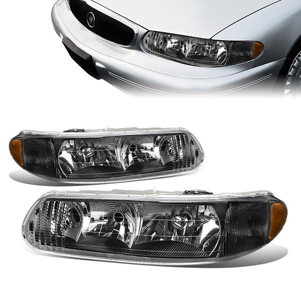 94-05 Buick Century Regal Headlights - Black Housing - Amber Corner - Plug-n-Play - Pair