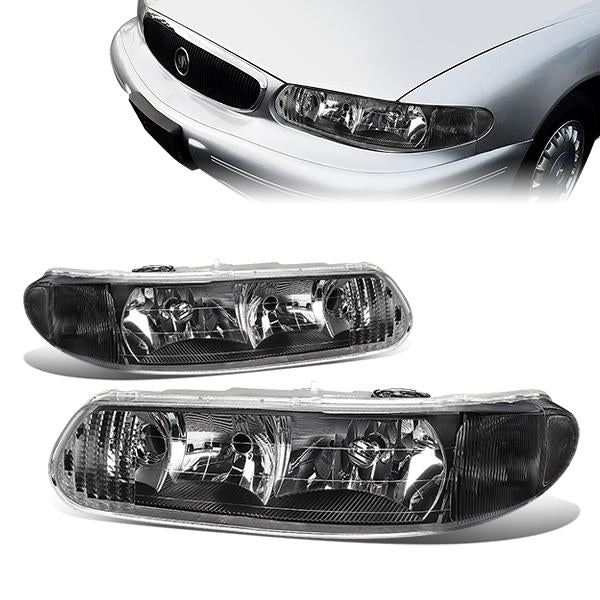 97-05 Buick Century Buick Regal Headlights - Black Housing - Clear Corner - Plug-n-Play - Pair