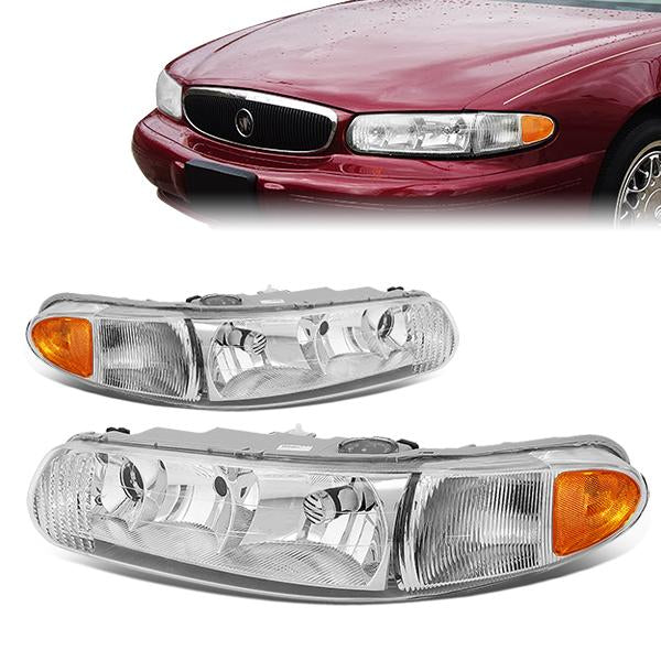 97-05 Buick Century Buick Regal Headlights - Chrome Housing - Amber Corner - Plug-n-Play - Pair