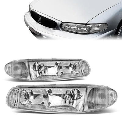 97-05 Buick Century Buick Regal Headlights - Chrome Housing - Clear Corner - Plug-n-Play - Pair