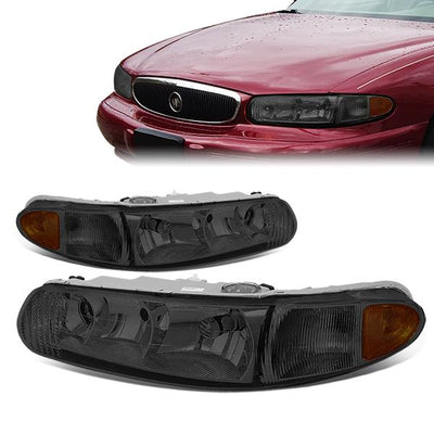 97-05 Buick Century Buick Regal Headlights - Smoked Housing - Smoked Lens - Amber Corner - Plug-n-Play - Pair