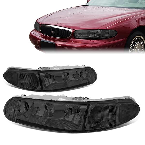 97-05 Buick Century Buick Regal Headlights - Smoked Housing - Smoked Lens - Clear Corner - Plug-n-Play - Pair