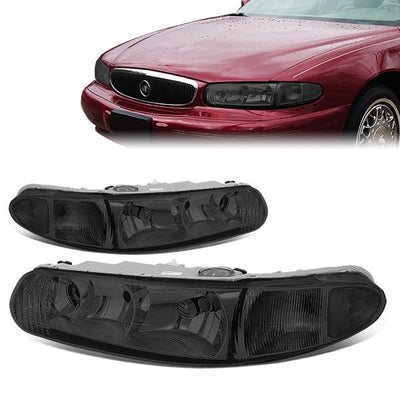 97-05 Buick Century Buick Regal Headlights - Smoked Housing - Smoked Lens - Clear Corner - Plug-n-Play - Pair