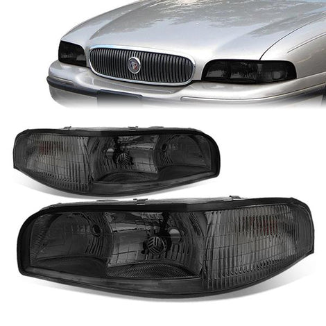 97-99 Buick LeSabre Headlights - Smoked Housing - Smoked Lens - Clear Corner - Plug-n-Play - Pair