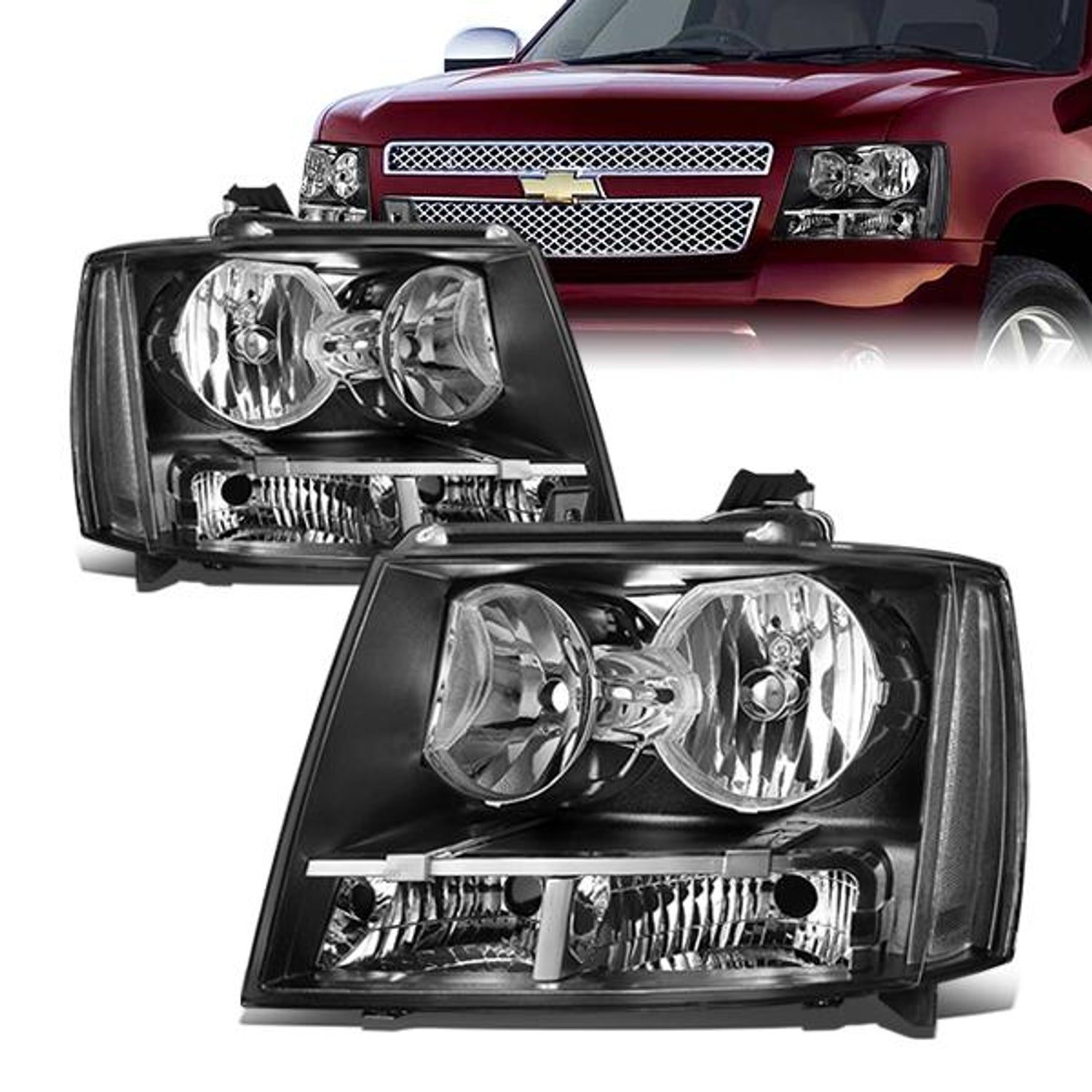 07-14 Chevrolet Tahoe Avalanche Suburban 1500 2500 Headlights - Black Housing - Plug-n-Play - Pair