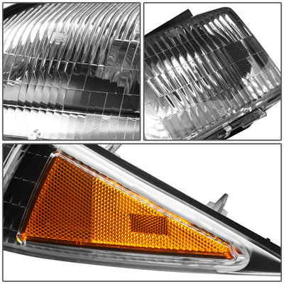 D-Motoring - 95-99 Chevy Cavalier Headlights - Black Housing - Clear Lens - Amber Corner - Plug-n-Play - Pair - 4