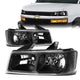 03-17 Chevy Chevrolet Express GMC Savana 1500 2500 3500 Headlights - Black Housing - Plug-n-Play - Pair