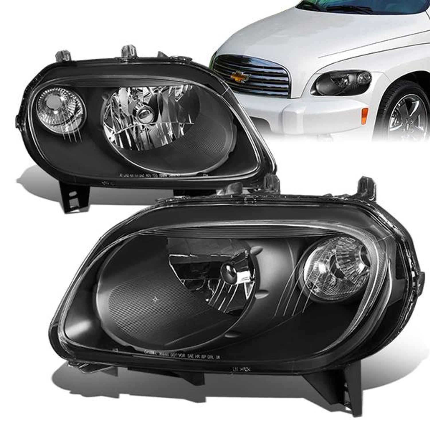 06-11 Chevrolet HHR Headlights - Black Housing - Clear Corner - Plug-n-Play - Pair