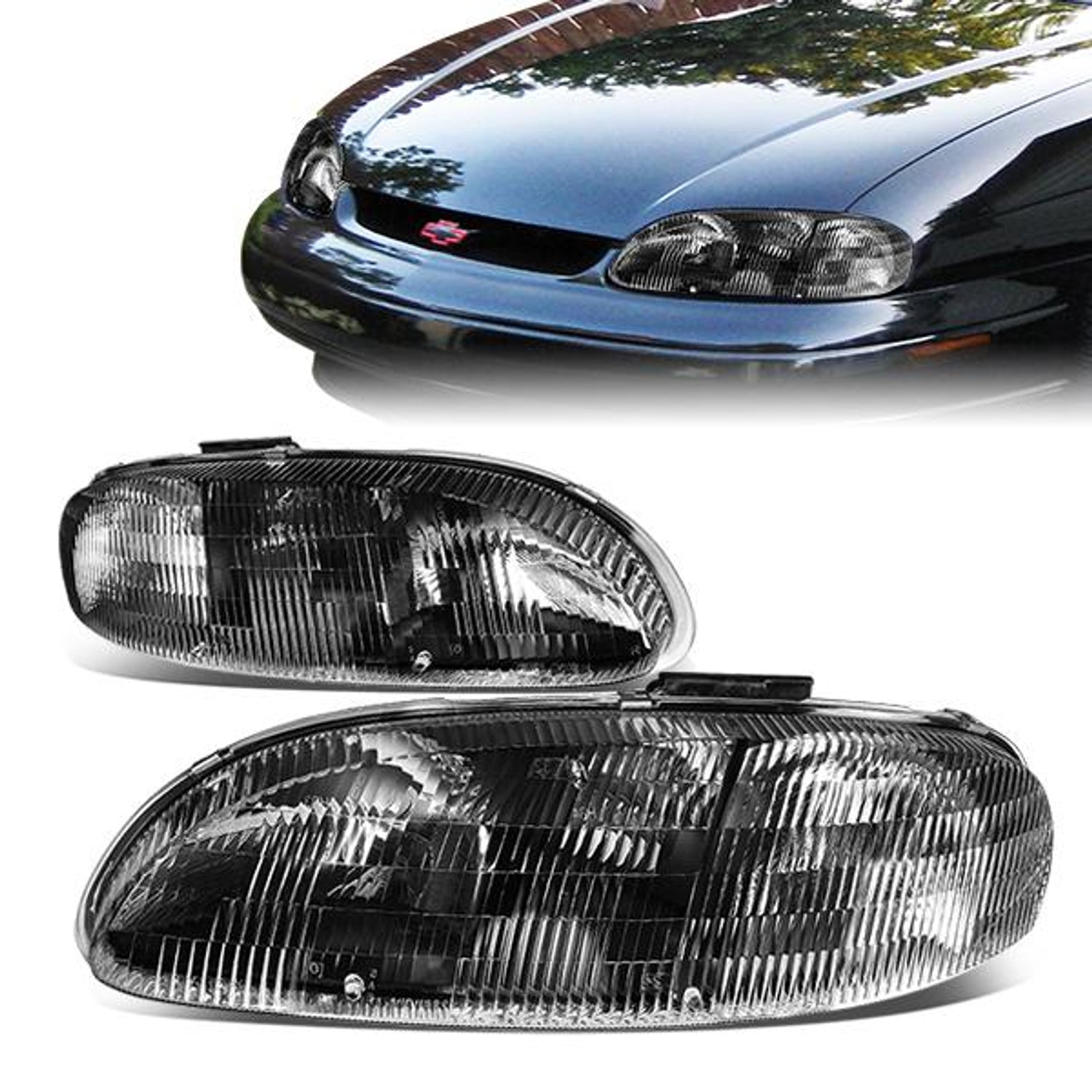 95-99 Chevrolet Lumina Monte Carlo Headlights - Black Housing - Clear Corner - Plug-n-Play - Pair