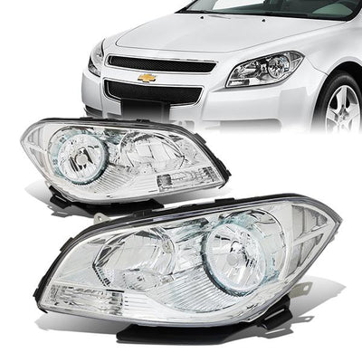 08-12 Chevrolet Malibu Headlights - Chrome Housing - Clear Corner - Plug-n-Play - Pair