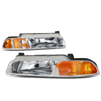 D-Motoring - Headlights - Chrome Housing - Amber Corner - Plug-n-Play - Pair - Chrysler Cirrus / Dodge Stratus / Plymouth Breeze - 1