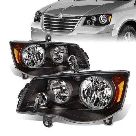 08-17 Chrysler Town Country Dodge Grand Caravan Headlights - Black Housing - Amber Corner - Plug-n-Play - Pair