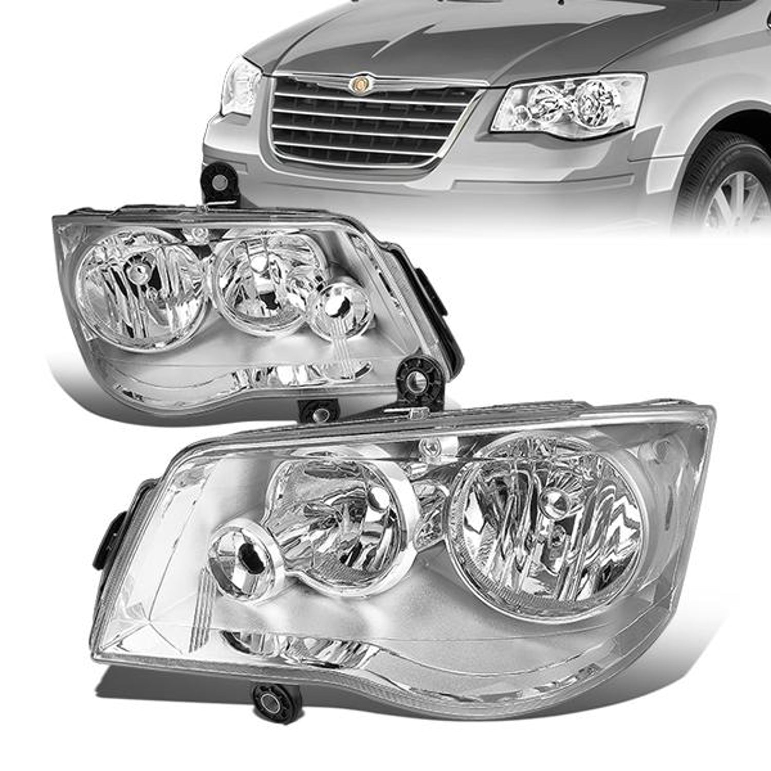 08-17 Chrysler Town Country Dodge Grand Caravan Headlights - Chrome Housing - Clear Corner - Plug-n-Play - Pair