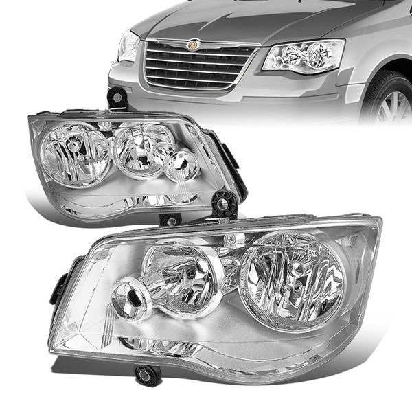 08-17 Chrysler Town Country Dodge Grand Caravan Headlights - Chrome Housing - Clear Corner - Plug-n-Play - Pair