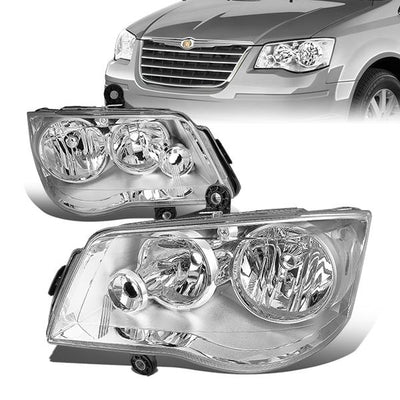 08-17 Chrysler Town Country Dodge Grand Caravan Headlights - Chrome Housing - Clear Corner - Plug-n-Play - Pair