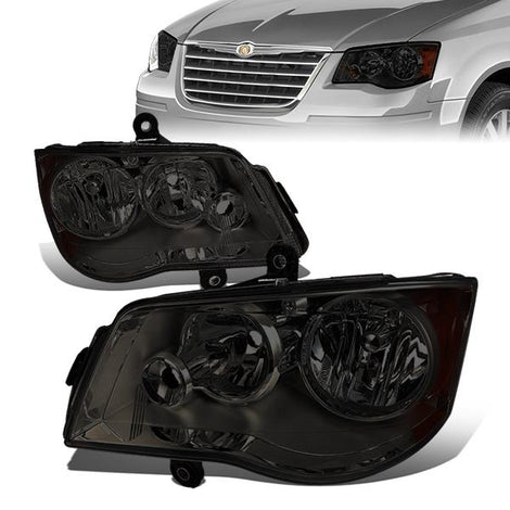 08-17 Chrysler Town Country Dodge Grand Caravan Headlights - Smoked Housing - Smoked Lens - Amber Corner - Plug-n-Play - Pair