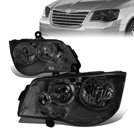 08-17 Chrysler Town Country Dodge Grand Caravan Headlights - Smoked Housing - Smoked Lens - Clear Corner - Plug-n-Play - Pair